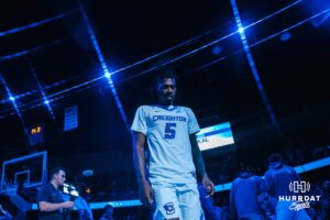 Creighton Bluejays Jamiya Neal (5) is being introduced to the fans during a college basketball game against UCONN on February 11th, 2025, in Omaha Nebraska. Photo by Brandon Tiedemann.