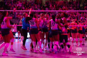 Omaha Supernovas celebrates the sweep against the San Diego Mojo during a professional volleyball match Sunday, February 16, 2025 in Omaha, Nebraska. Photo by John S. Peterson.