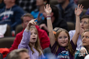 Omaha Supernovas fans having fun against San Diego Mojo during a professional volleyball match Sunday, February 16, 2025 in Omaha, Nebraska. Photo by John S. Peterson.