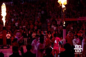 Nebraska Cornhusker forward Juwan Gary (4) introduced to the fans before taking on the Maryland Terrapins during a college basketball game Thursday, February 13, 2025 in Lincoln, Nebraska. Photo by John S. Peterson.