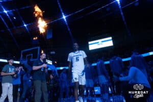 Creighton Bluejays Jamiya Neal after his introduction before a college basketball game against UCONN on February 11th, 2025 in Omaha Nebraska. Photo by Brandon Tiedemann.