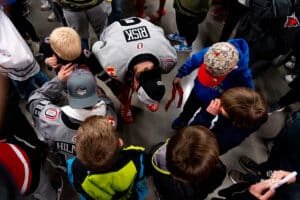 Omaha Maverick during a hockey match at Baxter Arena on Saturday, February 2, 2025, in Omaha, Nebraska. Photo by Collin Stilen.