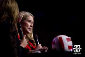 Nebraska vollebyball coach Dani Busboom-Kelly answer questions in a Q&A with Jessica Coody during the Welcome to Dani Busboom-Kelly Celebration event Thursday, February 6, 2025 in Lincoln, Nebraska. Photo by John S. Peterson.