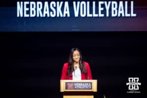 Kristen Brown introduces the start of the Welcome to Dani Busboom-Kelly Celebration event Thursday, February 6, 2025 in Lincoln, Nebraska. Photo by John S. Peterson.