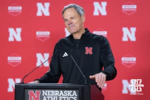 John Cook smiles while meeting with the media on January 30th, 2025 in Lincoln Nebraska. Photo by Brandon Tiedemann