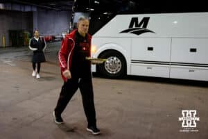 Nebraska Cornhuskers head coach John Cook arrives at the KFC Yum! Arena for practice and media day at the NCAA championships Wednesday, December 18, 2024, in Louisville, Kentucky. Photo by John S. Peterson.