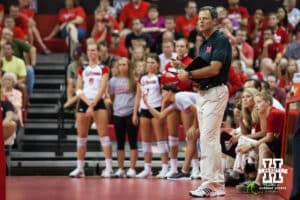 August 24, 2013: Coach John Cook during Red White game in the Devaney Sports Center in Lincoln, Nebraska. Photo by John S. Peterson.