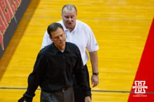 17 November 2010: Nebrakska head coach John Cook reacts to the referee against Oklahoma in Lincoln, Nebraska. Photo by John S. Peterson.