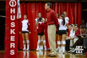 11 November 2010: Nebrakska head coach John Cook standing along the sideline against Kansas St in Lincoln, Nebraska. John S. Peterson.
