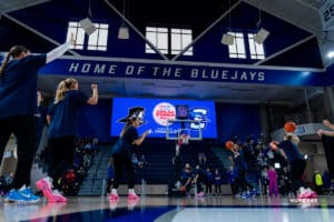 Creighton Bluejays practice before during a basketball game against the Providence Friars at Sokol Arena on Sunday, February 02, 2025, in Omaha, Nebraska. Photo by Collin Stilen.
