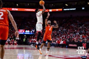 Nebraska Cornhuskers guard Brice Williams (3) makes a jumpshot against Illinois Fighting Illini guard Kylan Boswell (4) in the second half during a college basketball game, Thursday, January 30, 2025, in Lincoln, Nebraska. Photo by John S. Peterson.
