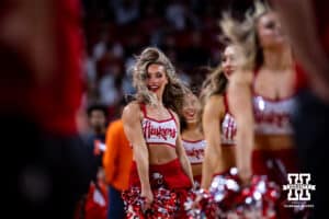Nebraska Cornhuskers Scarlets dance team perform at a break in the action against the Illinois Fighting Illini during a college basketball game, Thursday, January 30, 2025, in Lincoln, Nebraska. Photo by John S. Peterson.