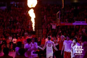Nebraska Cornhuskers forward Andrew Morgan (23) introduced before taking on the Illinois Fighting Illini during a college basketball game, Thursday, January 30, 2025, in Lincoln, Nebraska. Photo by John S. Peterson.