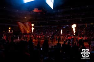 Nebraska Cornhuskers line-up introductions before the taking on the Illinois Fighting Illini during a college basketball game, Thursday, January 30, 2025, in Lincoln, Nebraska. Photo by John S. Peterson.