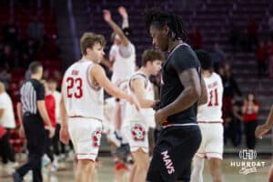 Omaha Mavericks guard JJ White (1) walks back to the lockerroom after the loss to the South Dakota Coyotes during a college basketball game, Wednesday, January 29, 2025, in Vermillion, South Dakota. Photo by John S. Peterson.