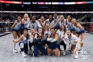 Omaha Supernovas poses for a team shot after the win over the Grand Rapids Rise during a professional volleyball match Sunday, March 30, 2025 in Omaha, Nebraska. Photo by John S. Peterson.