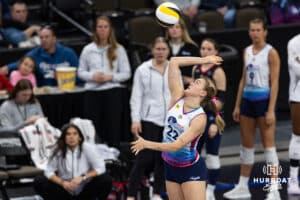 Omaha Supernova Lindsay Krause (22) serves the ball against the Grand Rapids Rise during a professional volleyball match Sunday, March 30, 2025 in Omaha, Nebraska. Photo by John S. Peterson.
