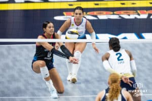 Omaha Supernovas Reagan Cooper (8) passes the ball against during a professional volleyball match Friday, March 28, 2025 in Omaha, Nebraska. Photo by John S. Peterson.