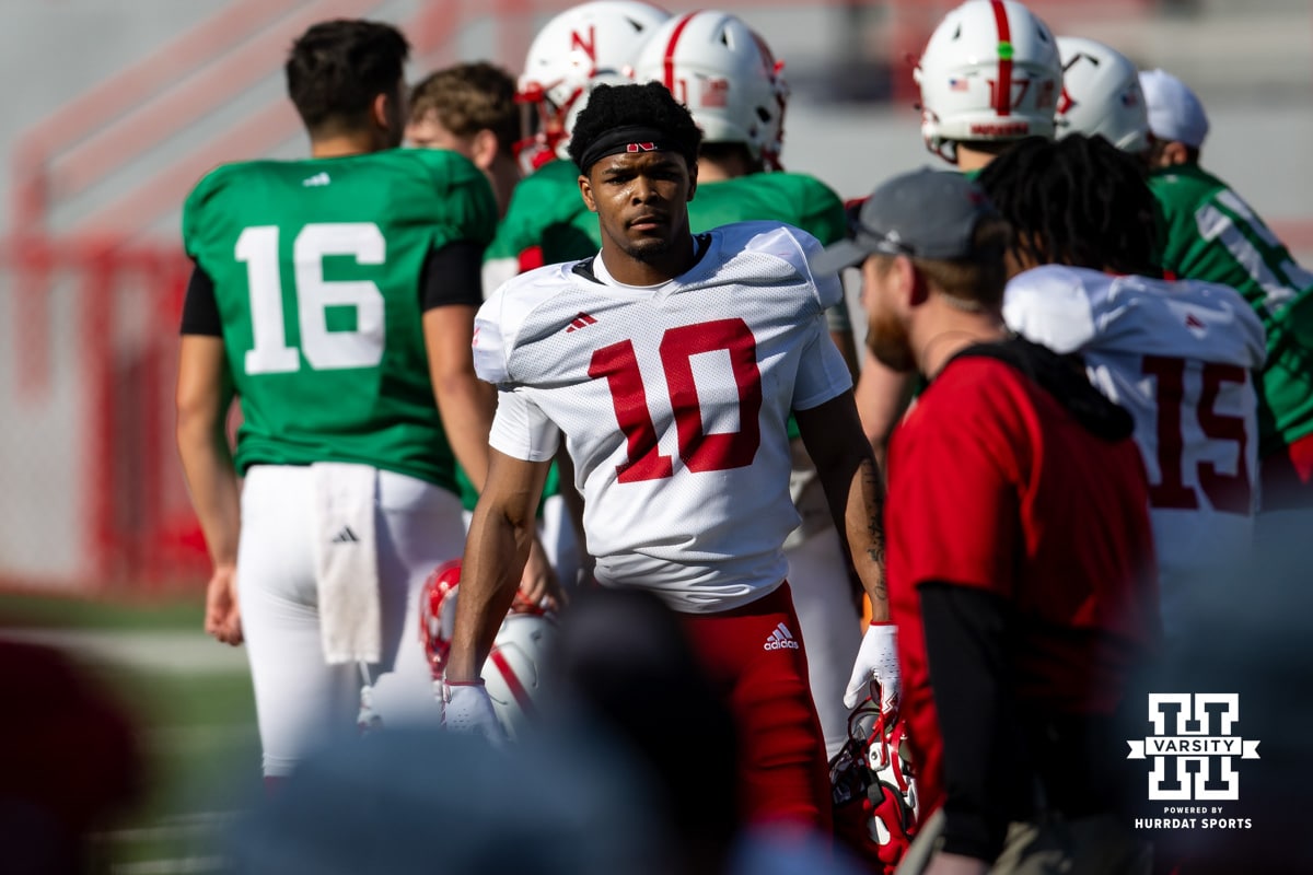 Nebraska Football Practice | March 27, 2025 Defensive back Andrew Marshall (10) inbetween drills during Nebraska football practice Thursday, March 27, 2025 in Lincoln, Nebraska. Photo by John S. Peterson.