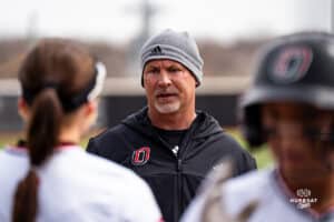 Omaha Maverick head coach Mike Heard during a softball game at Connie Clausen Field on March 22nd, 2025 in Omaha Nebraska. Photo by Collin Stilen.