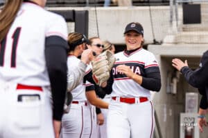 Omaha Maverick Sammy Schmidt during a softball game at Connie Clausen Field on March 22nd, 2025 in Omaha Nebraska. Photo by Collin Stilen.