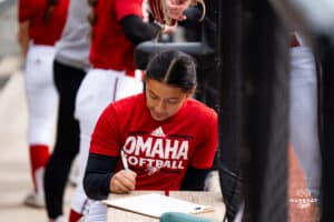 Omaha Maverick Gabby Salazar during a softball game at Connie Clausen Field on March 22nd, 2025 in Omaha Nebraska. Photo by Collin Stilen.