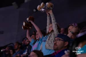 Omaha Supernovas fans brought a couple stuffed animals for the Symba Can against the Indy Ignite during a professional volleyball match Saturday, March 22, 2025 in Lincoln, Nebraska. Photo by John S. Peterson.