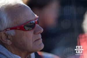 Nebraska Cornhusker fan watching the game against the Minnesota Golden Gophers during a college softball game Friday, March 21, 2025 in Lincoln, Nebraska. Photo by John S. Peterson.