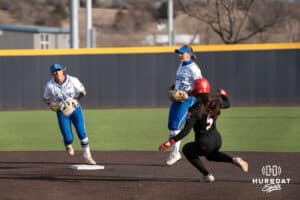 Creighton Bluejays Ashten Pierson looks to make a double play during a college softball game against Seattle on March 21st, 2025 in Council Bluffs, Iowa. Photo by Brandon Tiedemann.