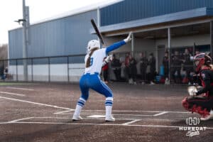 Creighton Bluejays Lily West calls a timeout during a college softball game against Seattle on March 21st, 2025 in Council Bluffs, Iowa. Photo by Brandon Tiedemann.