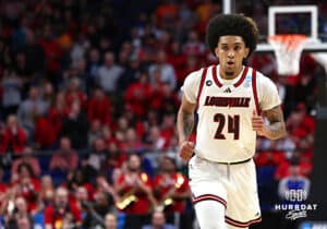 Louisville Cardinal guard Chucky Hepburn (24) runs down the court against the Creighton Bluejays in the second half during the first round of the NCAA Men's Basketball Tournament Thursday, March 20, 2025, Lexington, Kentucky. Photo by Jeff Moreland.