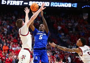 Creighton Bluejay guard Jamiya Neal (5) makes a jumpshot against Louisville Cardinals in the second half during the first round of the NCAA Men's Basketball Tournament Thursday, March 20, 2025, Lexington, Kentucky. Photo by Jeff Moreland.