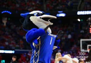 Creighton Bluejay guard Steven Ashworth (1) entertaining the fans against the Louisville Cardinas during the first round of the NCAA Men's Basketball Tournament Thursday, March 20, 2025, Lexington, Kentucky. Photo by Jeff Moreland.