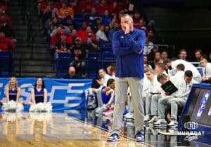 Creighton Bluejay head coach Greg McDermott watches the game action against the Louisville Cardinals during the first round of the NCAA Men's Basketball Tournament Thursday, March 20, 2025, Lexington, Kentucky. Photo by Jeff Moreland.