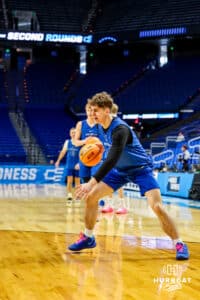 Creighton Bluejay forward Mason Miller (13) dribbles the ball during open practice before the first round of the NCAA Basketball Tournament on Wednesday, March 19, 2025 in Lexington, Kentucky. Photo by Erin Powers.