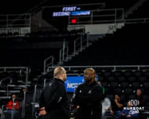 Omaha Maverick head coach Chris Cruchfield during open practice before the first round of the NCAA Basketball Tournament on Wednesday, March 19, 2025 in Providence, Rhode Island. Photo by Cassie Baker.