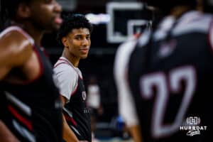 Omaha Maverick forward Marquel Sutton (10) smiles for the carmera during open practice before the first round of the NCAA Basketball Tournament on Wednesday, March 19, 2025 in Providence, Rhode Island. Photo by Cassie Baker.