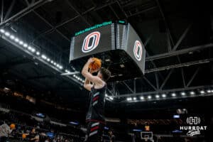 Omaha Maverick guard Tony Osburn (32) shoots a jumpshot during open practice before the first round of the NCAA Basketball Tournament on Wednesday, March 19, 2025 in Providence, Rhode Island. Photo by Cassie Baker.