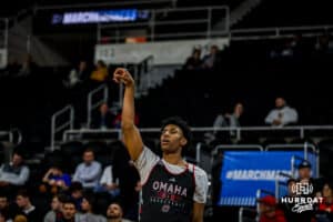 Omaha Maverick forward Marquel Sutton (10) makes jumpshot during open practice before the first round of the NCAA Basketball Tournament on Wednesday, March 19, 2025 in Providence, Rhode Island. Photo by Cassie Baker.