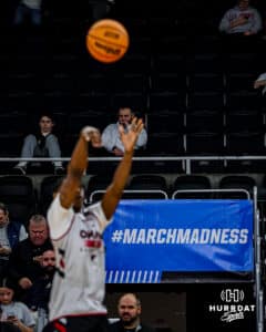 Media watching Omaha Mavericks during open practice before the first round of the NCAA Basketball Tournament on Wednesday, March 19, 2025 in Providence, Rhode Island. Photo by Cassie Baker.