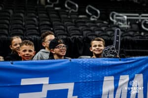 Omaha Mavericks fans watching the action during open practice before the first round of the NCAA Basketball Tournament on Wednesday, March 19, 2025 in Providence, Rhode Island. Photo by Cassie Baker.