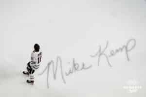 Omaha Mavericks Jacob Guevin skates to the penalty box after a fight during a college hockey match against North Dakota on March 15, 2025 in Omaha, Nebraska. Photo by Brandon Tiedemann.