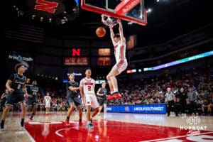 Westside Warrior Emre Gedik (3) dunks the ball against Lincoln Southwest during the quarter-finals of the NSAA Boys State Championships Wednesday, March 12, 2025. Photo by Mac Johnson.
