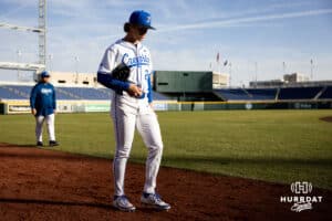 Creighton Bluejay Ian Koosman (24) walks to the dugout to start the game against the South Dakota State Jackrabbits during a college baseball game Tuesday, March 18, 2025 in Omaha, Nebraska. Photo by John S. Peterson.