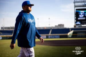 Creighton Bluejays pitching coach Billy Mohl walking to the dugout for the start of the game against the South Dakota State Jackrabbits during a college baseball game Tuesday, March 18, 2025 in Omaha, Nebraska. Photo by John S. Peterson.