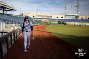 Creighton Bluejay Garrett Langrell (45) walks to the dugout for the start of the game against the South Dakota State Jackrabbits during a college baseball game Tuesday, March 18, 2025 in Omaha, Nebraska. Photo by John S. Peterson.