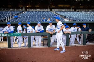 Creighton Bluejays getting ready to take on the South Dakota State Jackrabbits during a college baseball game Tuesday, March 18, 2025 in Omaha, Nebraska. Photo by John S. Peterson.