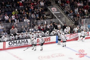 Omaha Mavericks during a college hockey game against North Dakota on March 15th, 2025 in Omaha Nebraska. Photo by Brandon Tiedemann.