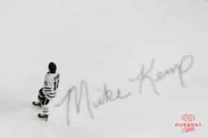 Omaha Mavericks Jacob Guevin skates after a fight during a college hockey game against North Dakota on March 15th, 2025 in Omaha Nebraska. Photo by Brandon Tiedemann.