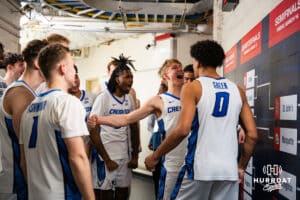 Creighton Bluejays celebrates making it to the finals against St John's during the semi-final round in the Big East Tournament Friday, March 14, 2025, New York, New York. Photo by Jordan Arnold.